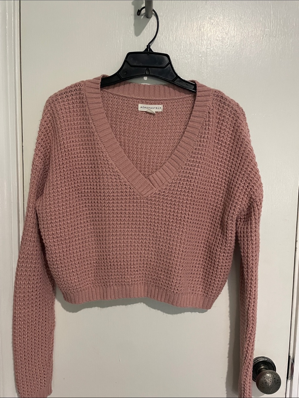 Aeropostale Dusty Rose V-Neck Waffle Knit Cropped Sweater